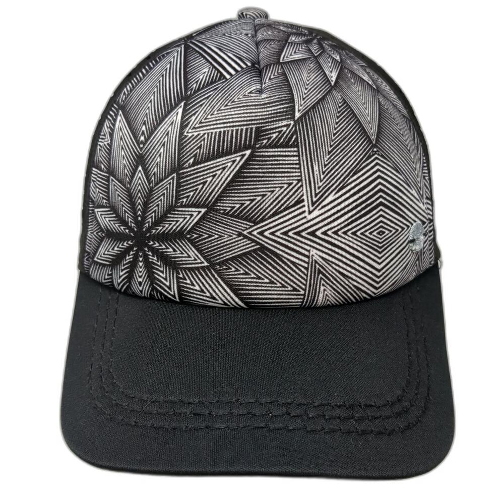 Roxy Trucker Hat Black One Size Geometric Starburst Perforated Snapback Cap